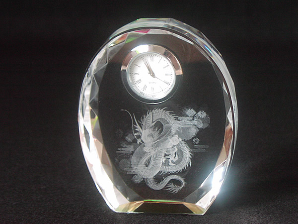クリスタル時計 龍 / ガラスアート ギフト アトリエピジョン